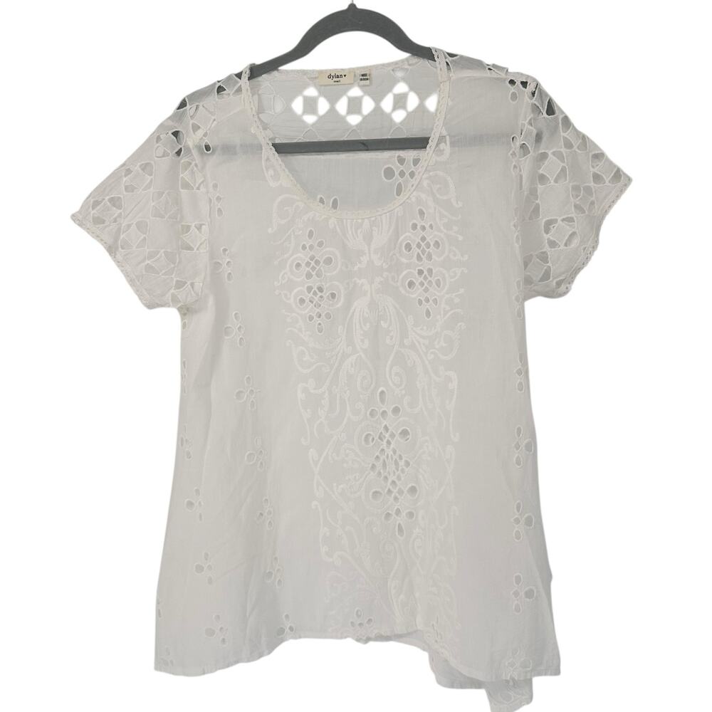 Dylan White Eyelet Lace ShortSleeve Blouse Sz Small